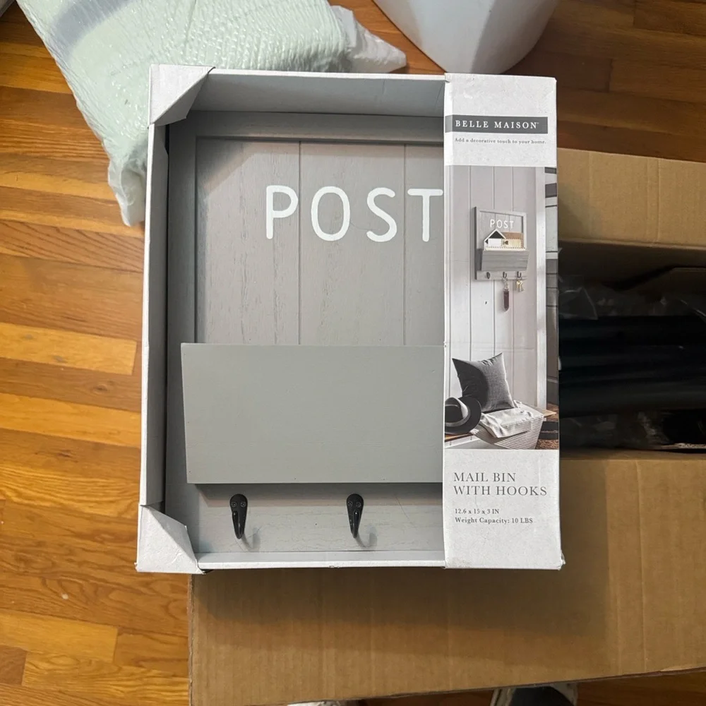 Gray 'POST' Mail Bin with Hooks